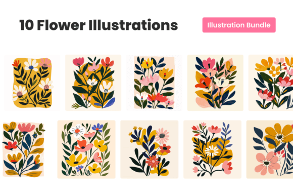 Download 10 Flower Illustrations Art Print Bundle - Illustrations Collection