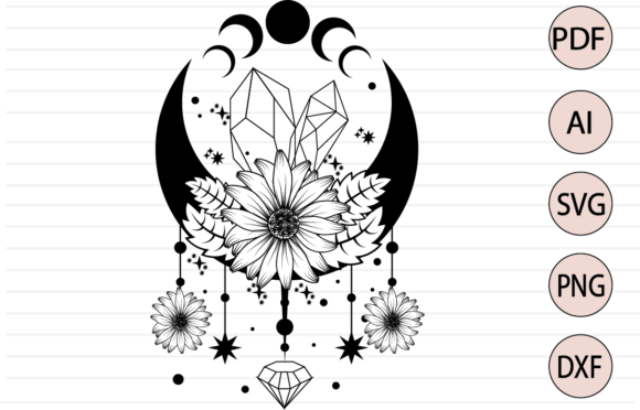 Download Witchy Moon Daisy Flower &amp; Crystals SVG - Crystal Collection