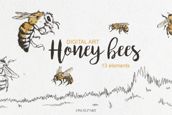 Download Digital Illustrations of Bees - Illustrations Collection