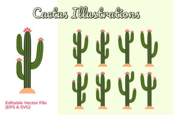 Download Set of Cactus with Flower Illustrations - Illustrations Collection