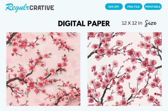 Download Cherry Blossom Embroidered Digital Paper - Premium Bundle